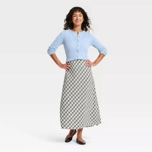 Soft Flowy Midi Full Skirt - Navy Blue Gingham